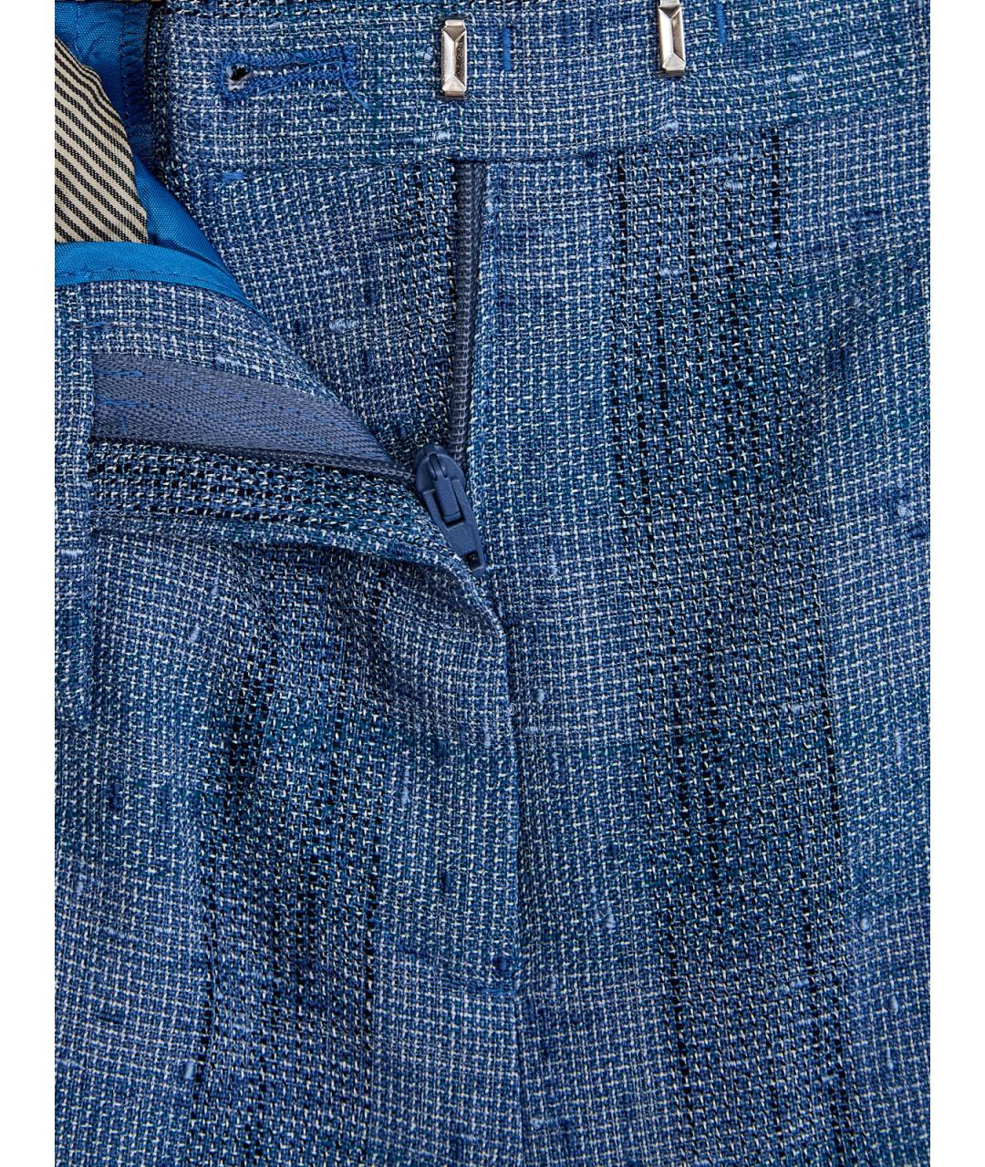 ETRO Голубые льняные прямые брюки, фото 4