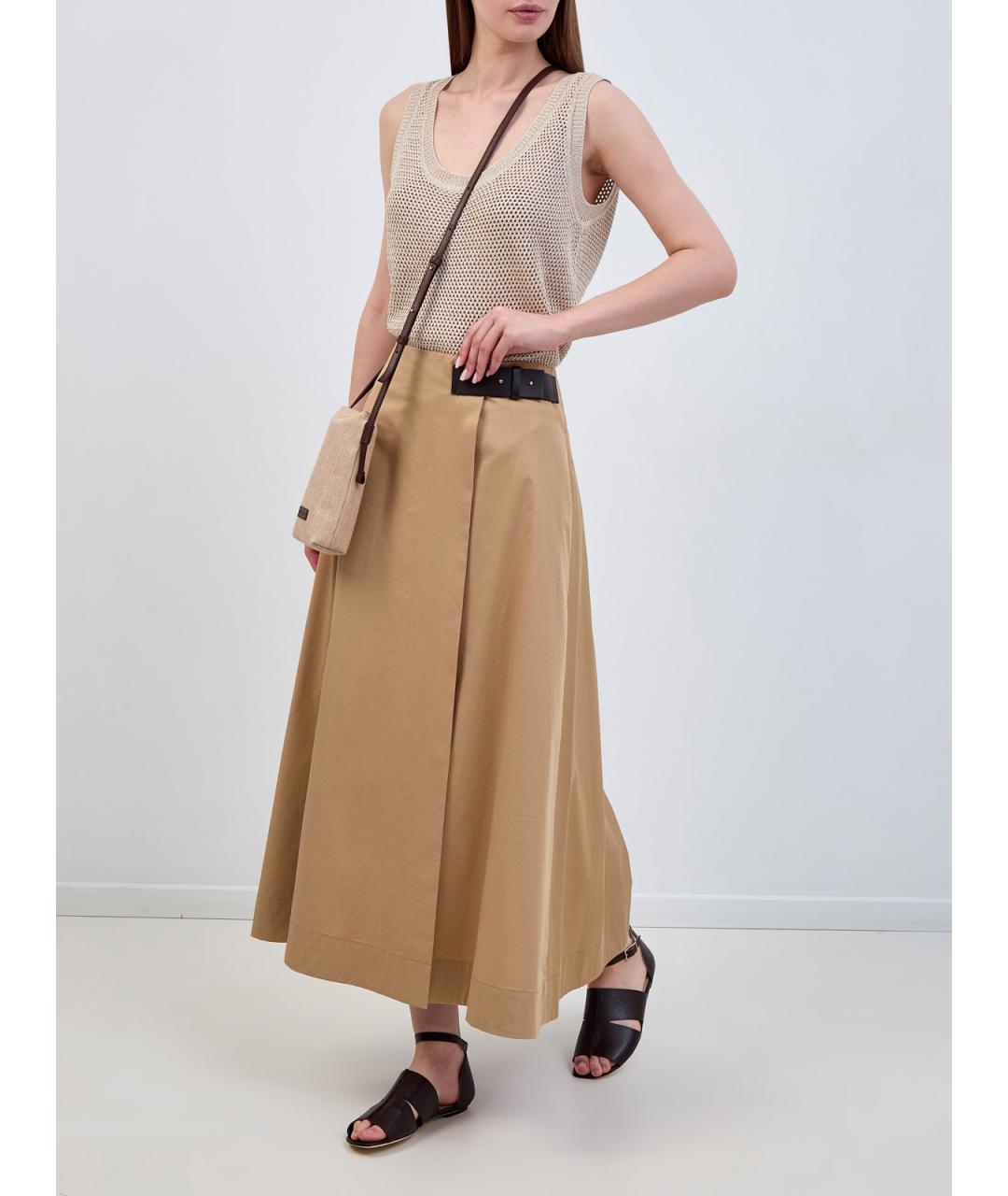 LORENA ANTONIAZZI Бежевая хлопковая юбка миди, фото 2