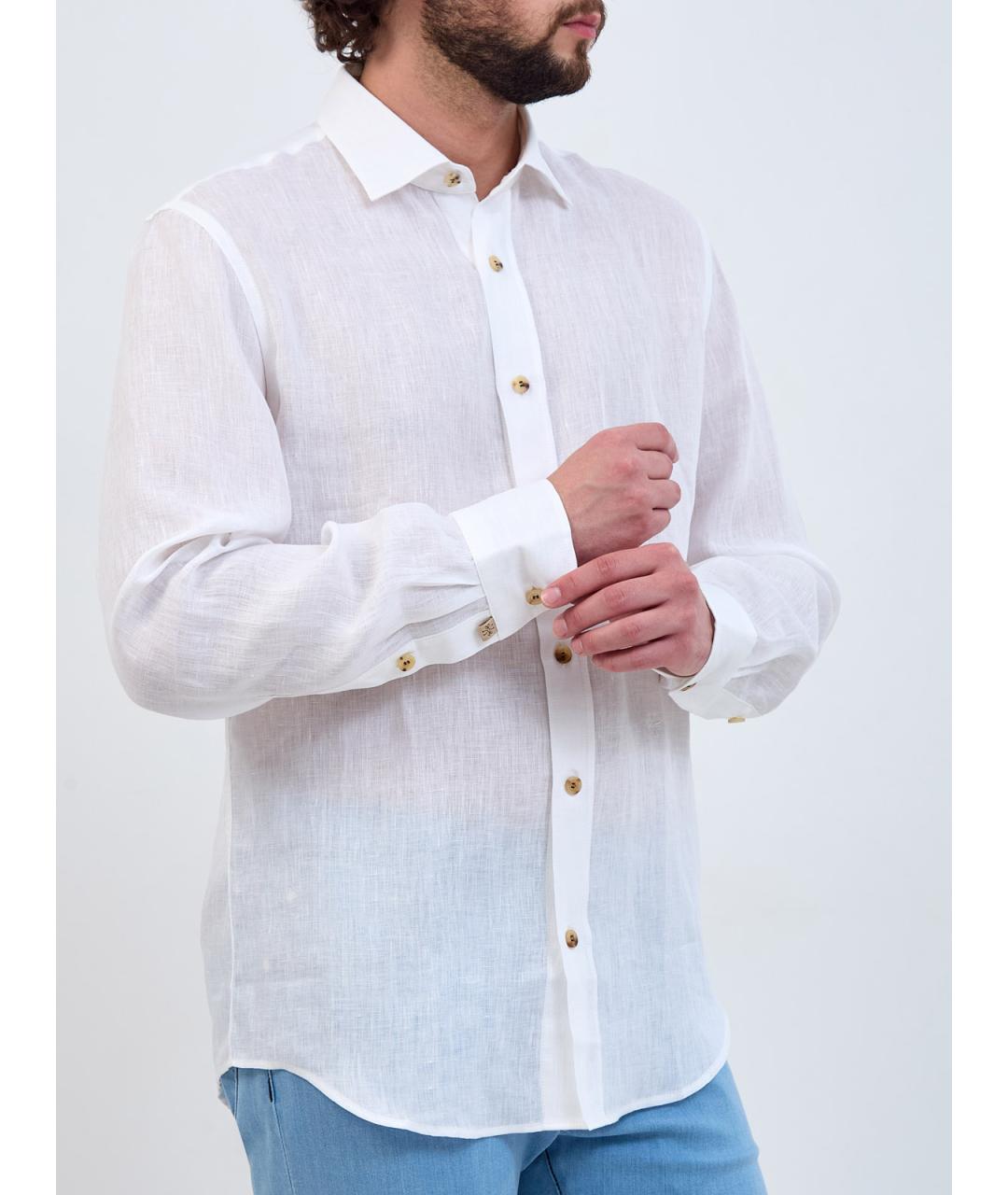 JACOB COHEN Белая льняная классическая рубашка, фото 3