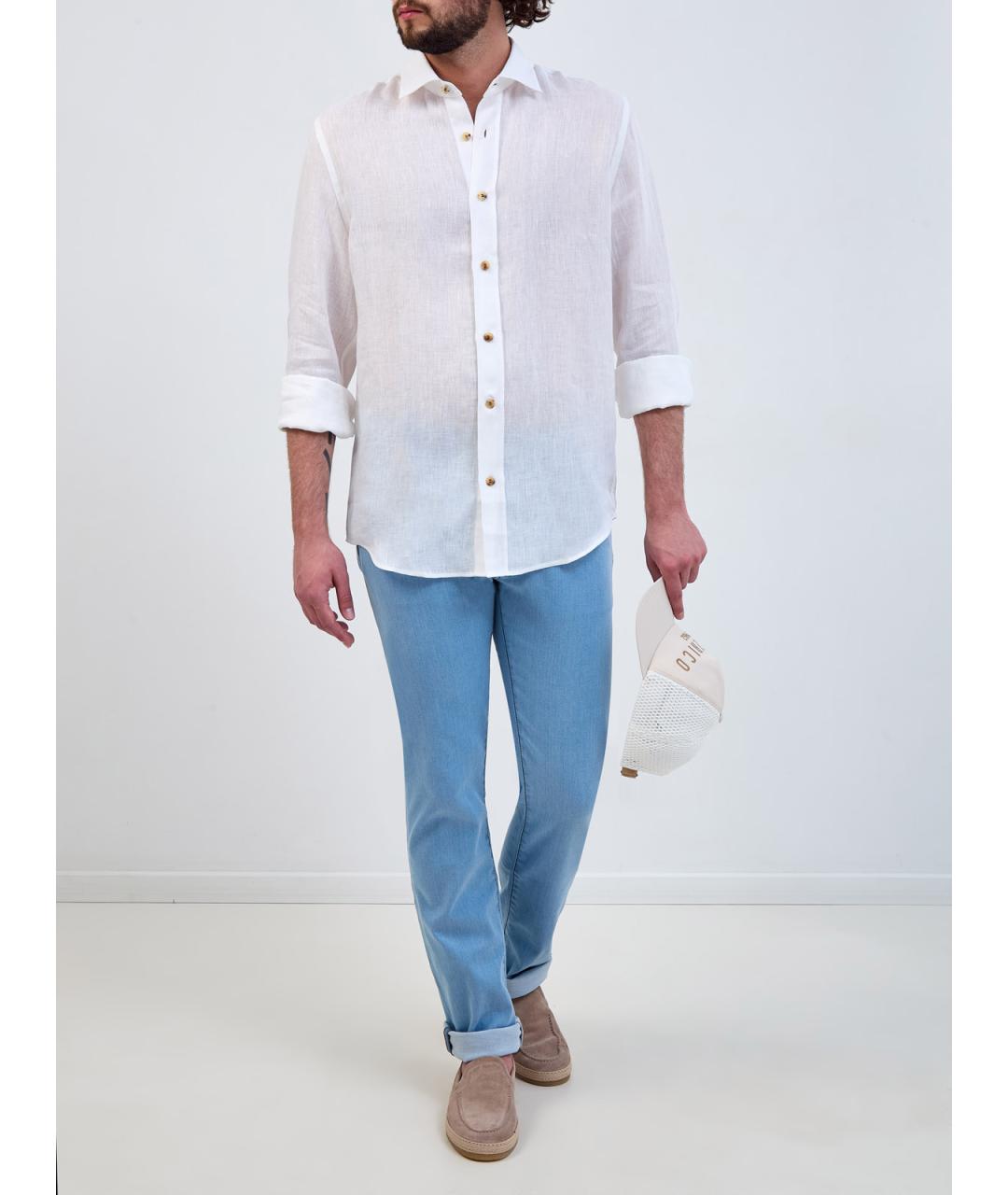 JACOB COHEN Белая льняная классическая рубашка, фото 2