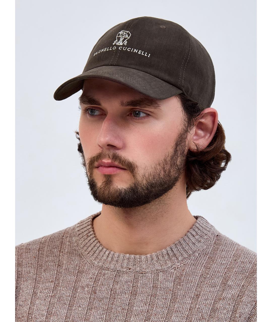 BRUNELLO CUCINELLI Коричневая льняная кепка/бейсболка, фото 2