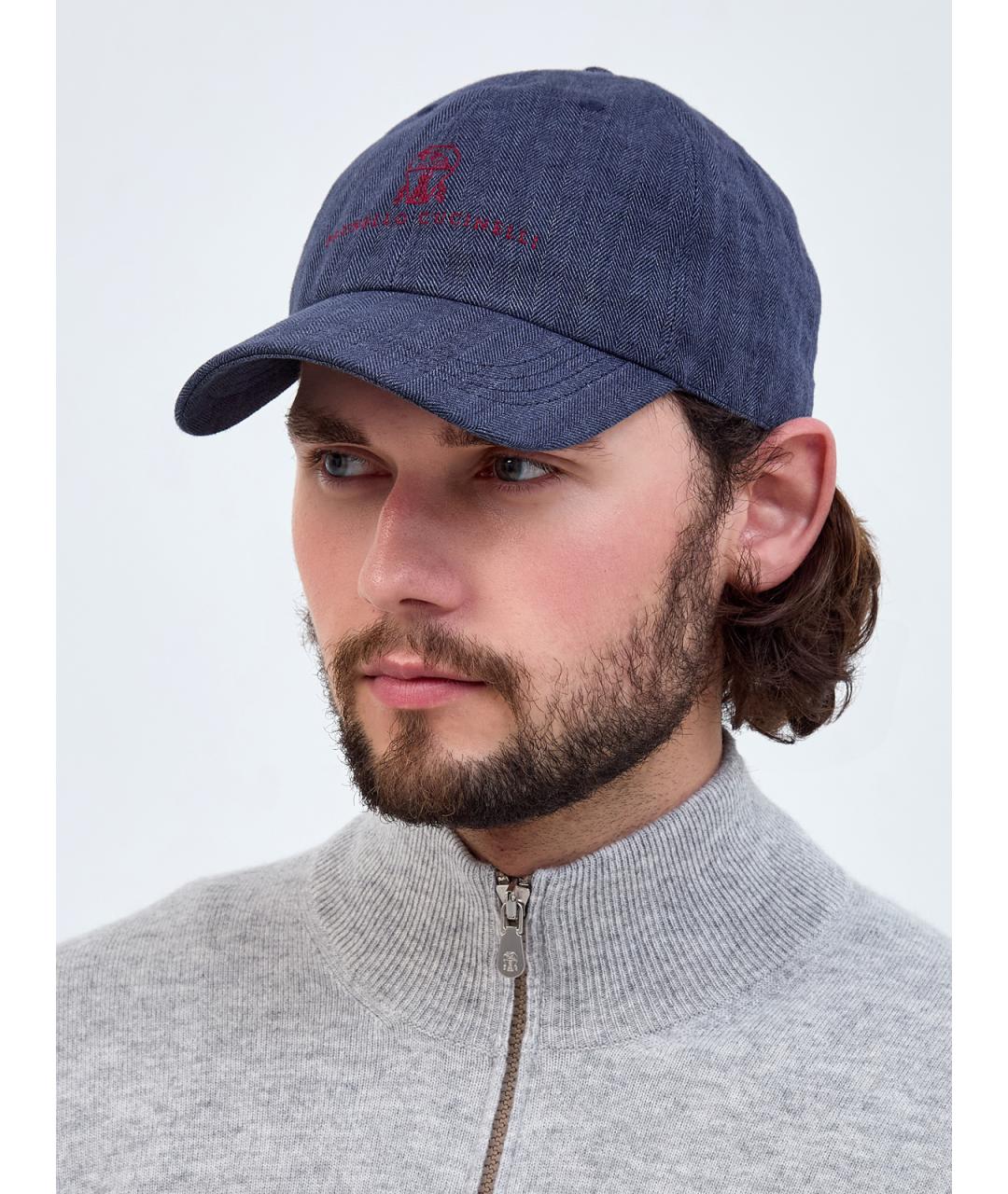 BRUNELLO CUCINELLI Синяя льняная кепка/бейсболка, фото 2