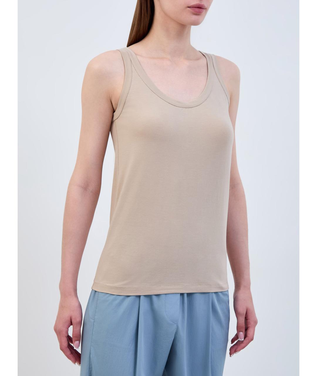 BRUNELLO CUCINELLI Бежевая хлопковая майка, фото 3