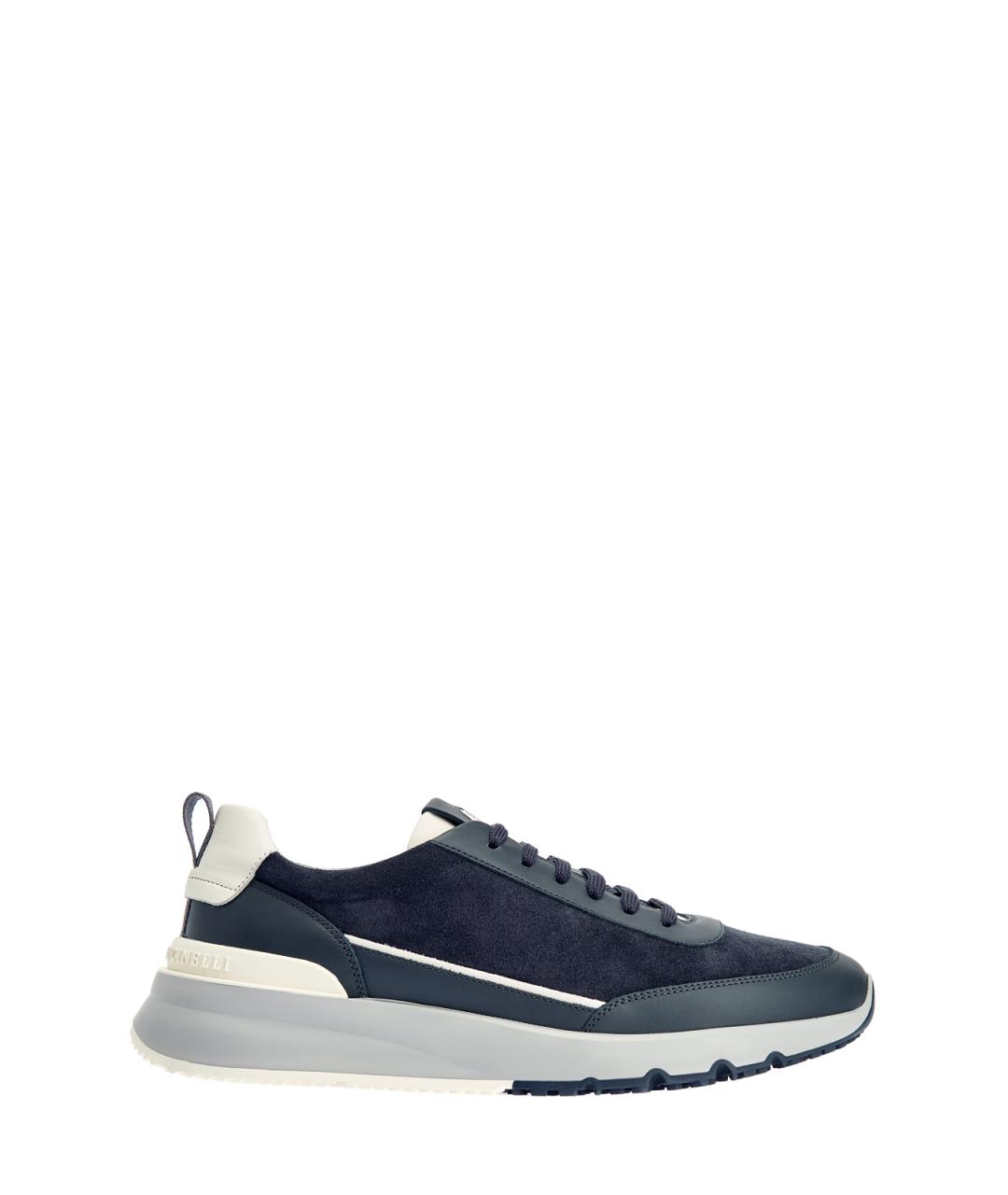 BRUNELLO CUCINELLI Темно-синие замшевые низкие кроссовки / кеды, фото 1