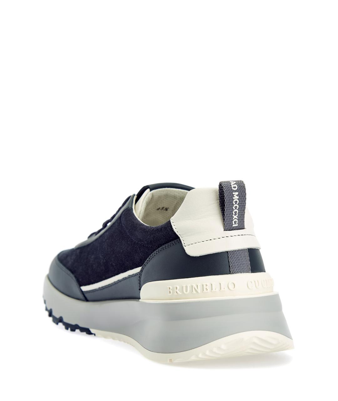 BRUNELLO CUCINELLI Темно-синие замшевые низкие кроссовки / кеды, фото 4