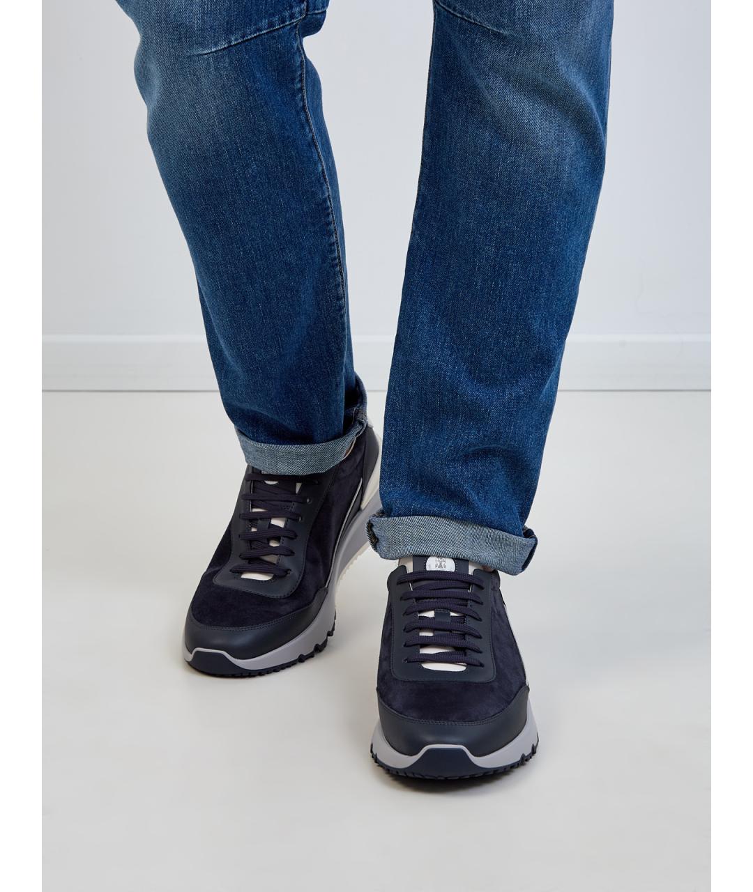 BRUNELLO CUCINELLI Темно-синие замшевые низкие кроссовки / кеды, фото 2