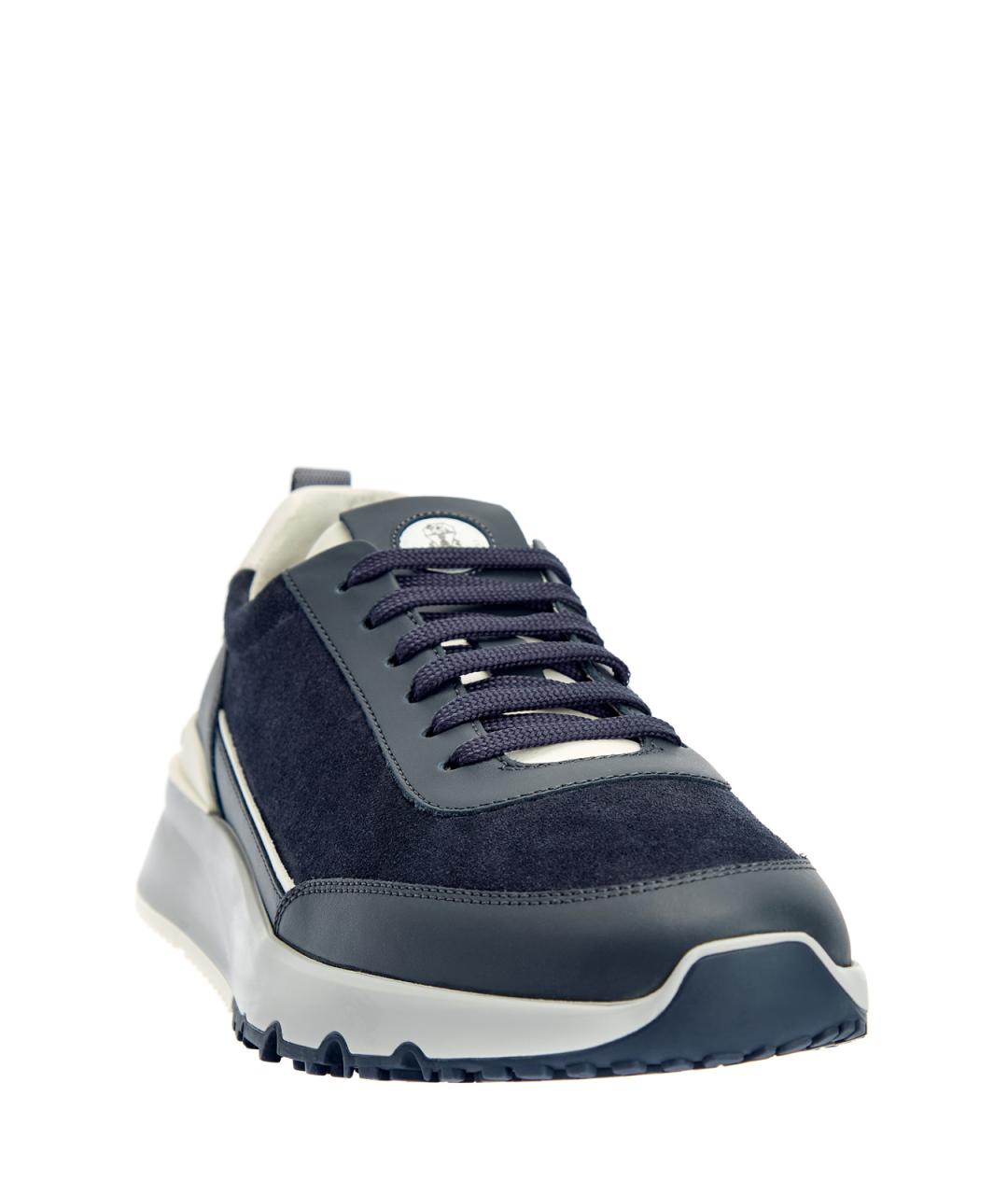 BRUNELLO CUCINELLI Темно-синие замшевые низкие кроссовки / кеды, фото 3