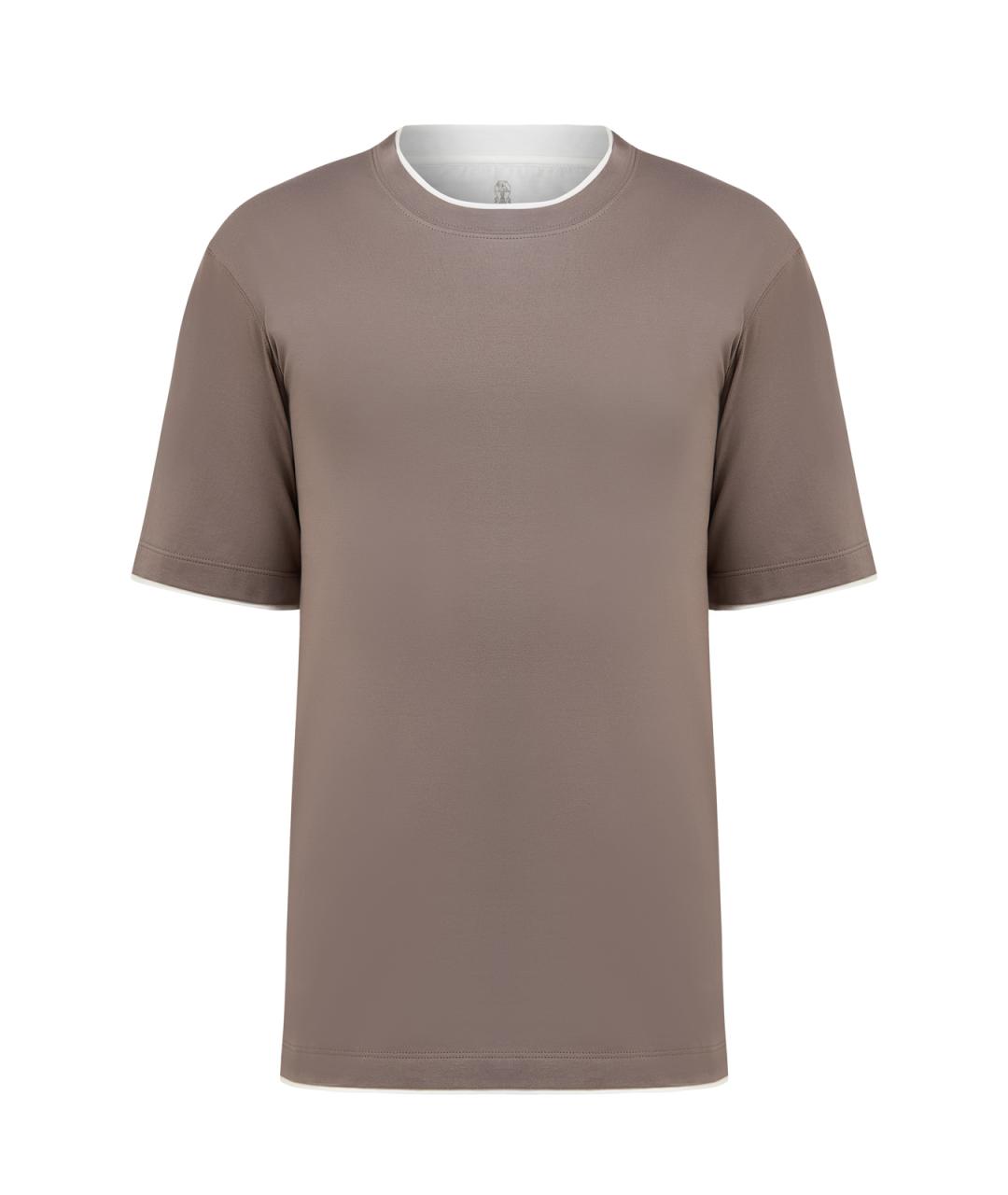 BRUNELLO CUCINELLI Бежевая хлопковая футболка, фото 1