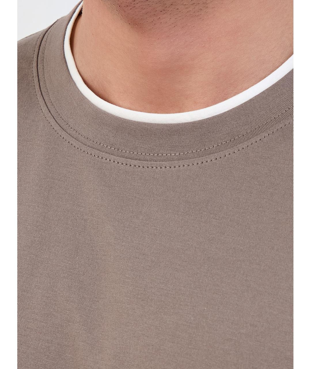 BRUNELLO CUCINELLI Бежевая хлопковая футболка, фото 3