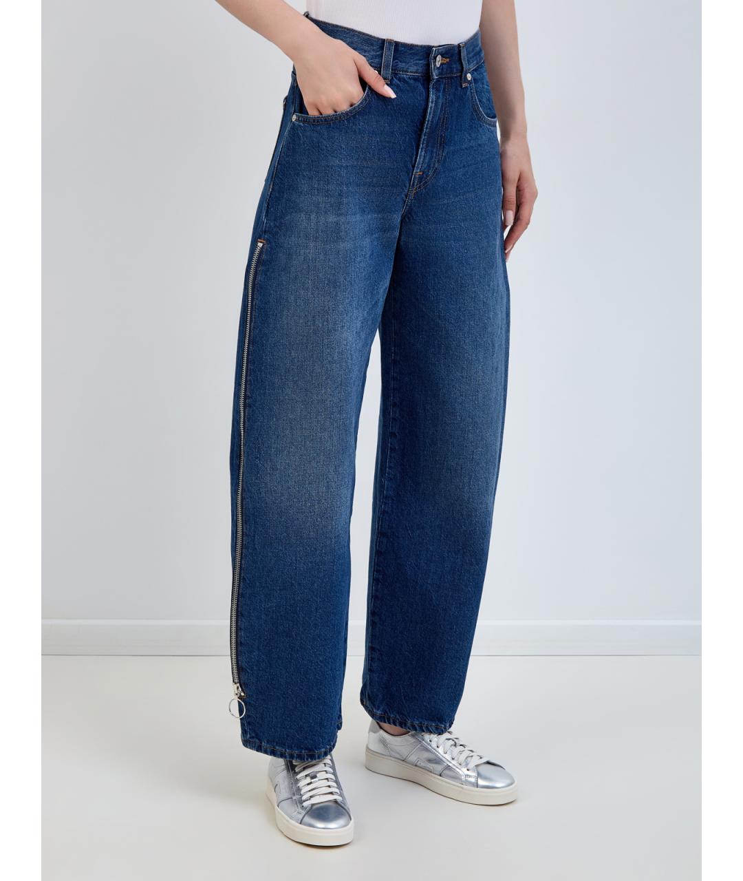 7 FOR ALL MANKIND Синие хлопковые прямые джинсы, фото 3