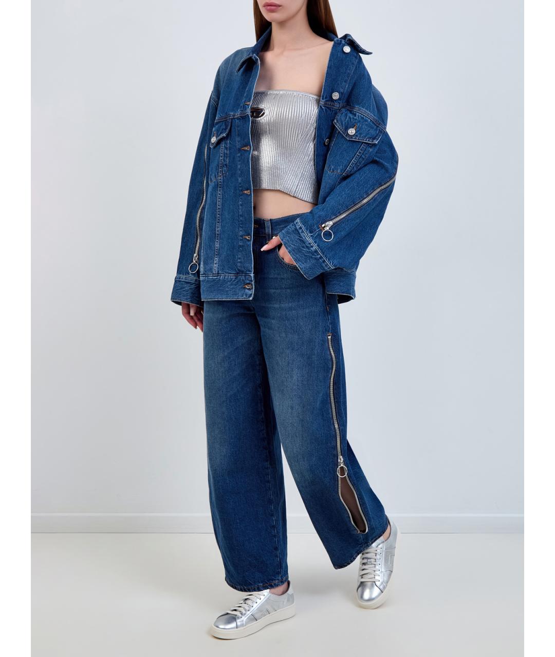 7 FOR ALL MANKIND Синие хлопковые прямые джинсы, фото 2