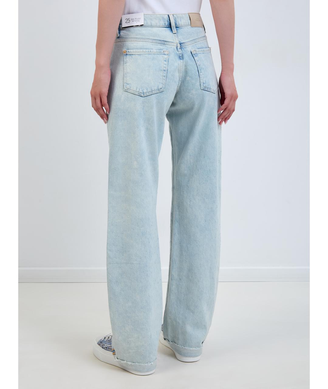 7 FOR ALL MANKIND Голубые хлопковые прямые джинсы, фото 4