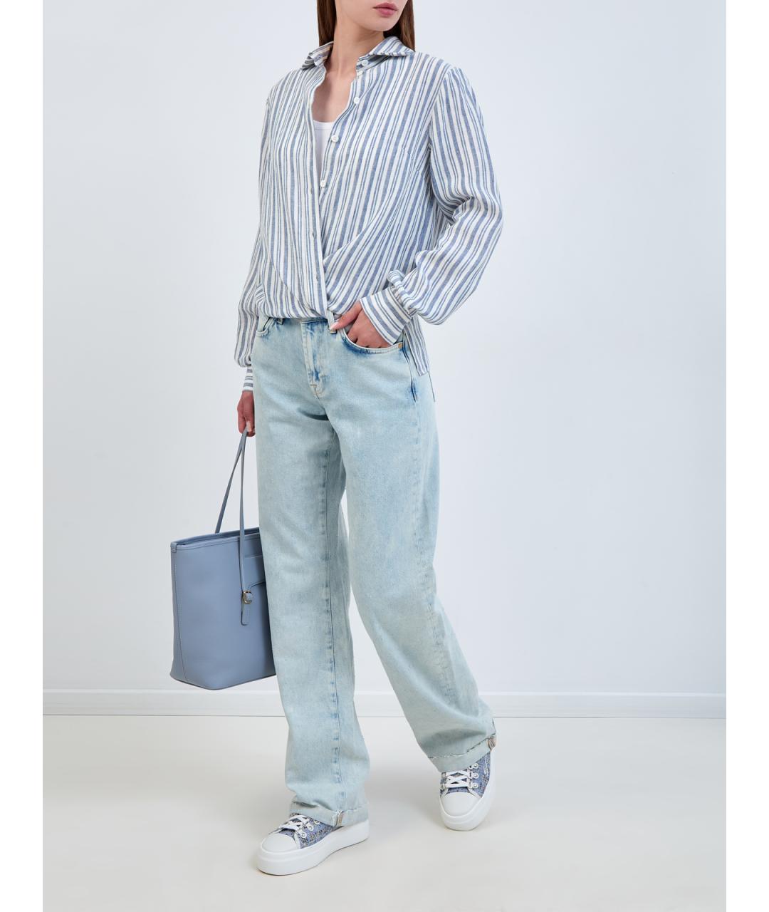 7 FOR ALL MANKIND Голубые хлопковые прямые джинсы, фото 2