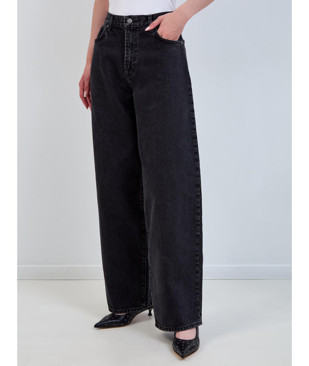 7 FOR ALL MANKIND Черные хлопковые прямые джинсы, фото 3