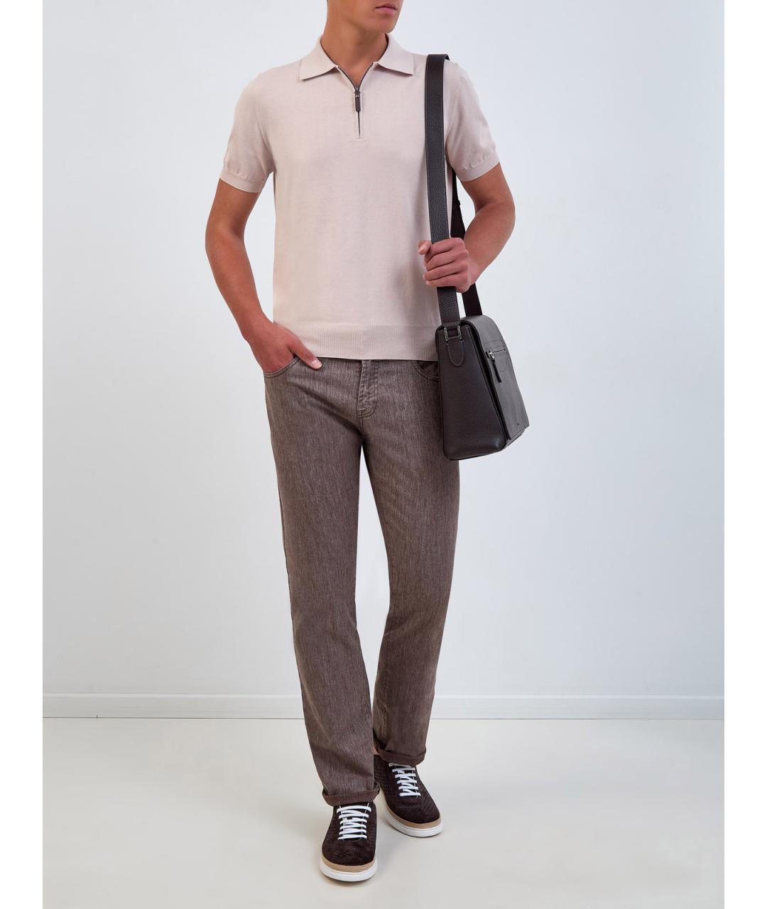 CANALI Бежевое хлопковое поло с коротким рукавом, фото 2