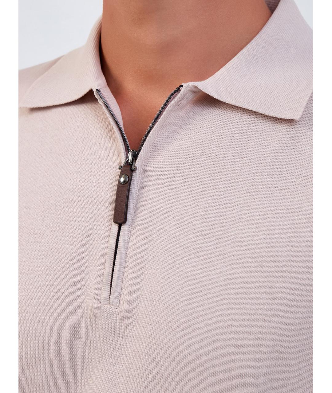 CANALI Бежевое хлопковое поло с коротким рукавом, фото 5