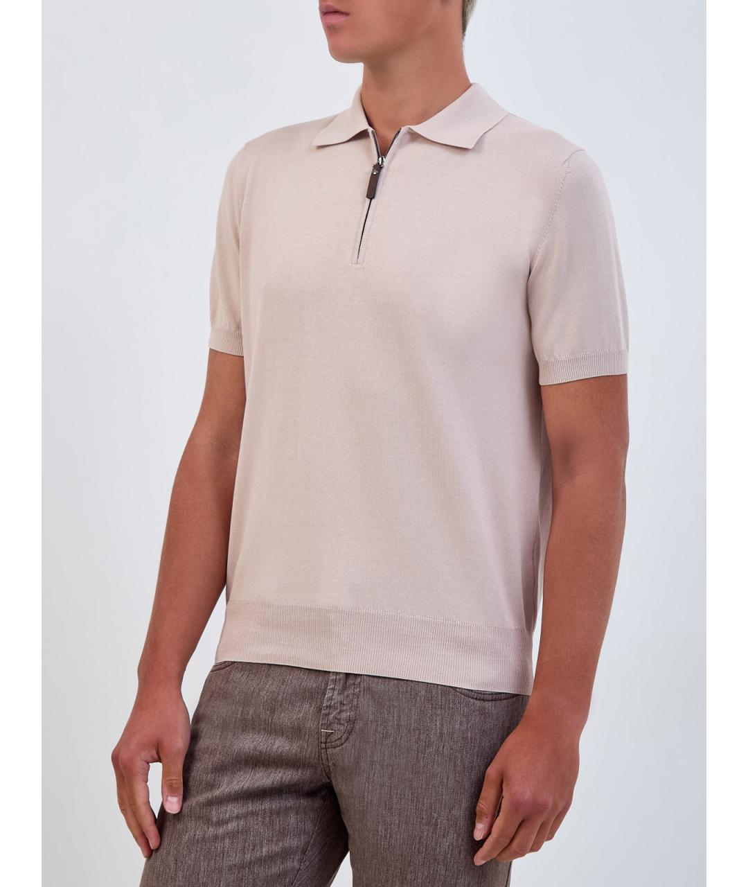 CANALI Бежевое хлопковое поло с коротким рукавом, фото 3