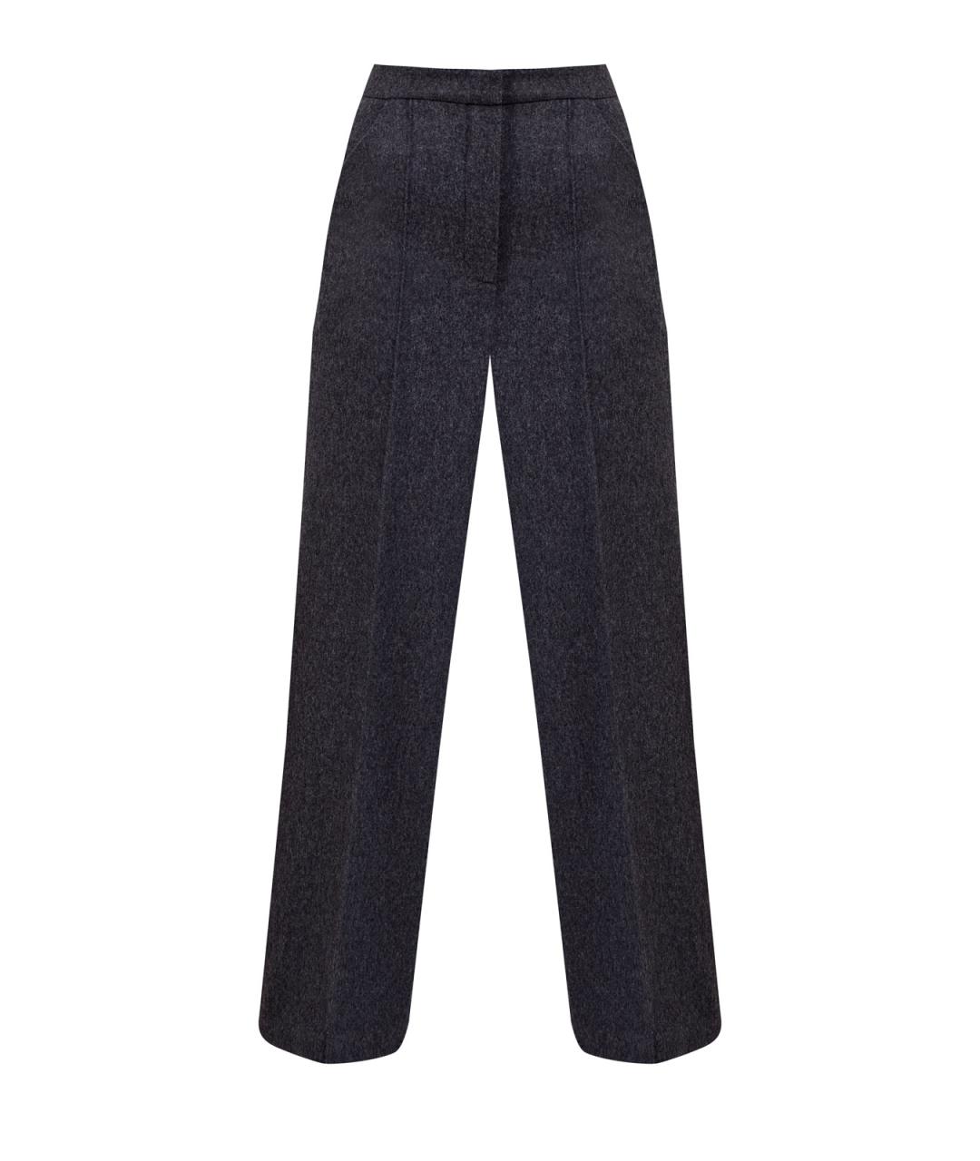YVES SALOMON Антрацитовые шерстяные прямые брюки, фото 1