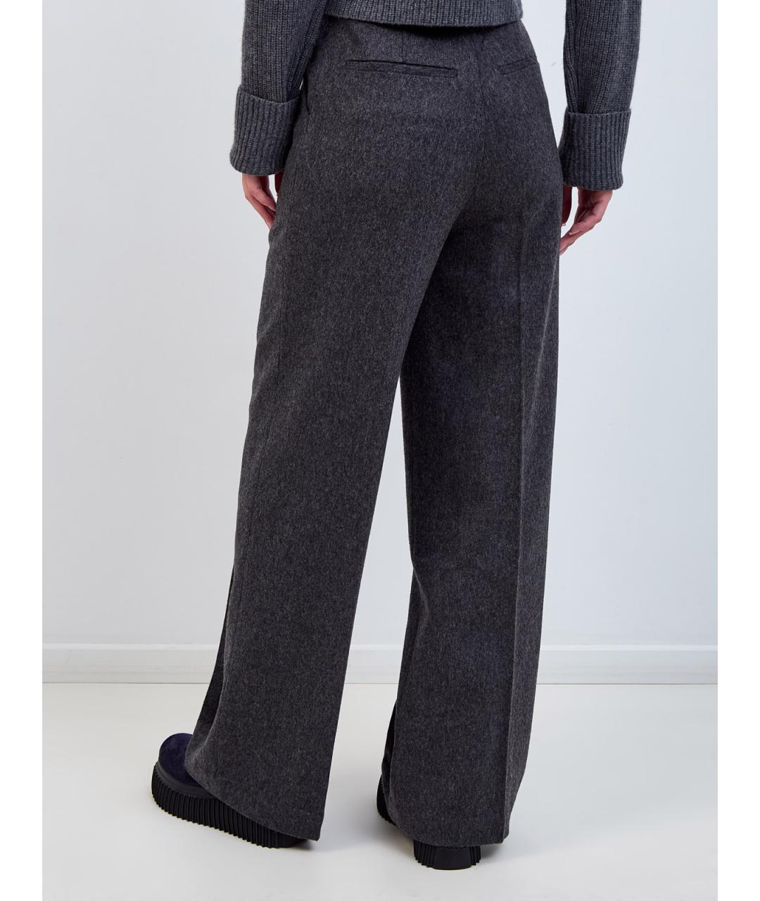 YVES SALOMON Антрацитовые шерстяные прямые брюки, фото 4