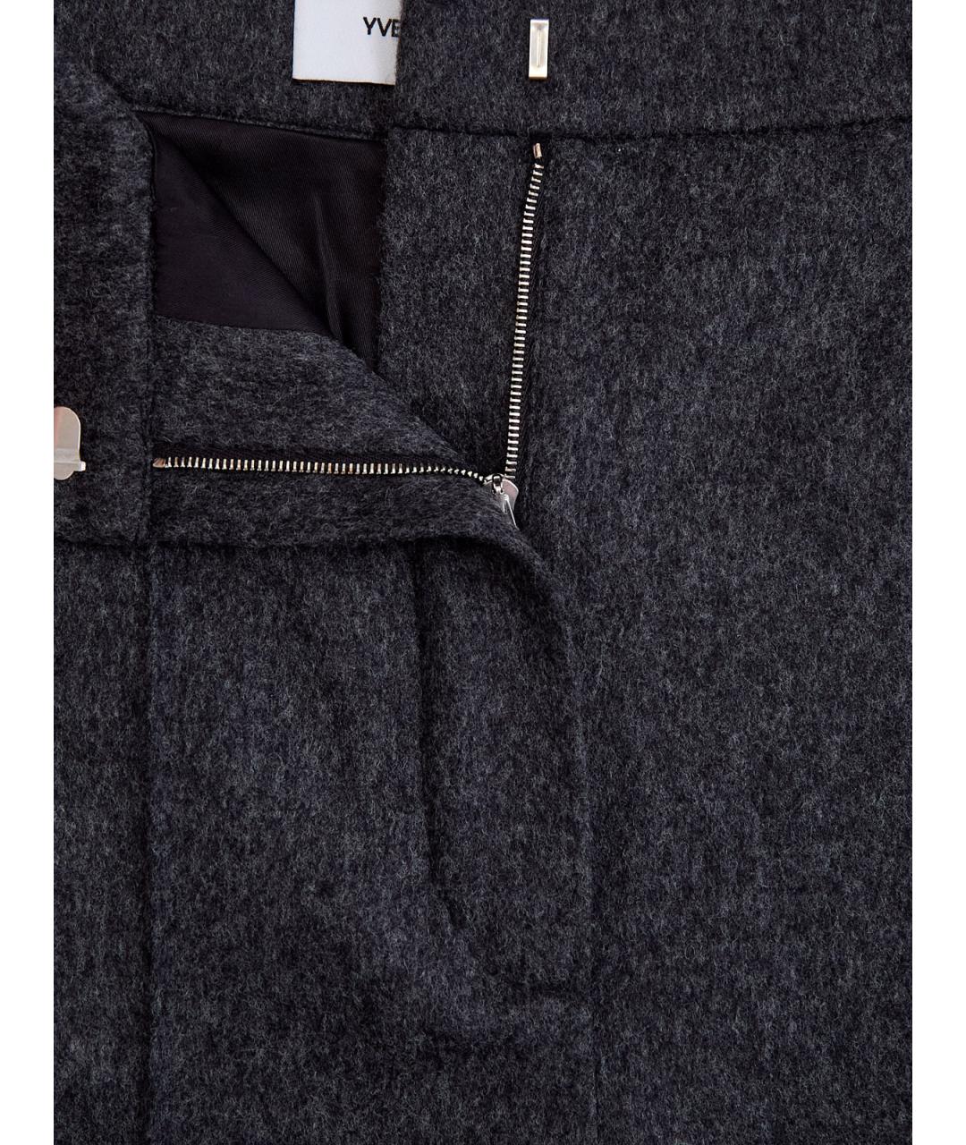 YVES SALOMON Антрацитовые шерстяные прямые брюки, фото 6