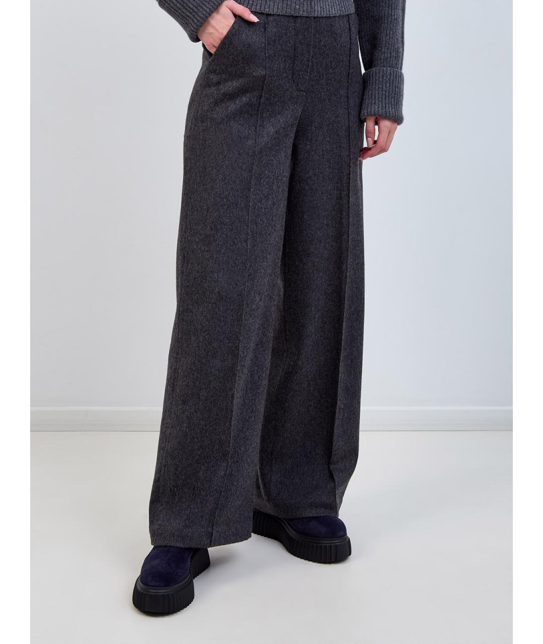 YVES SALOMON Антрацитовые шерстяные прямые брюки, фото 3