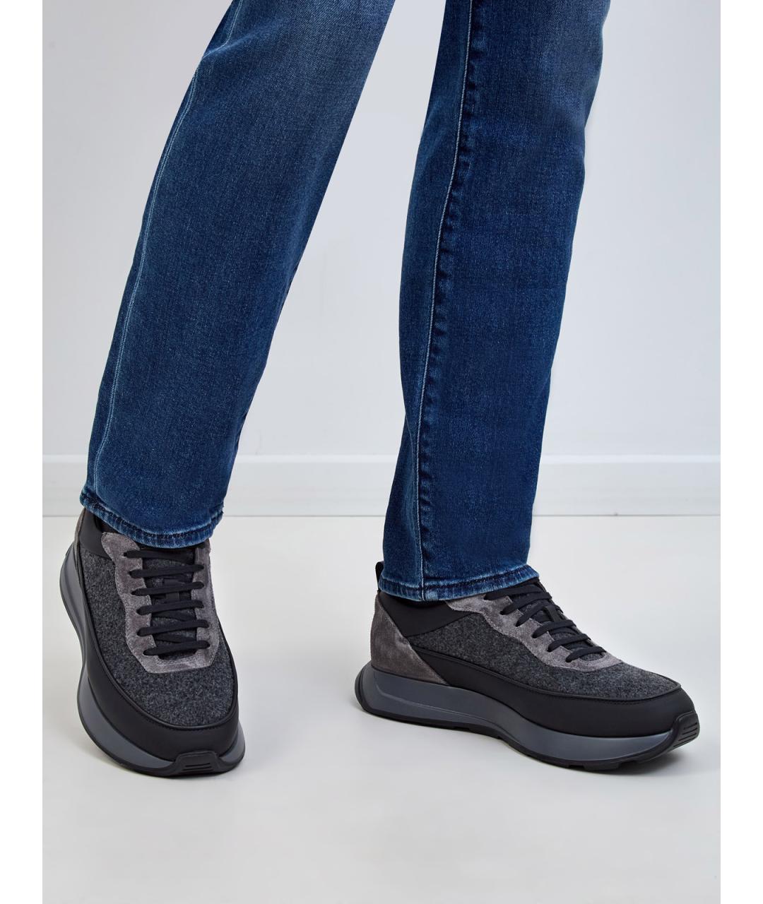 BARRETT Серые кожаные низкие кроссовки / кеды, фото 2