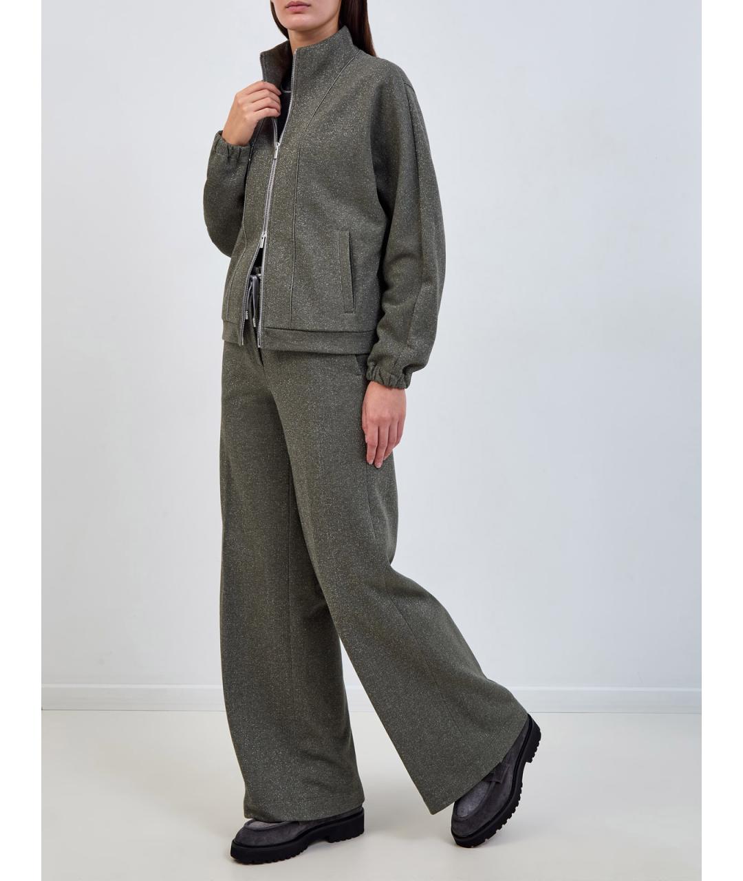 PESERICO Зеленые хлопковые прямые брюки, фото 2