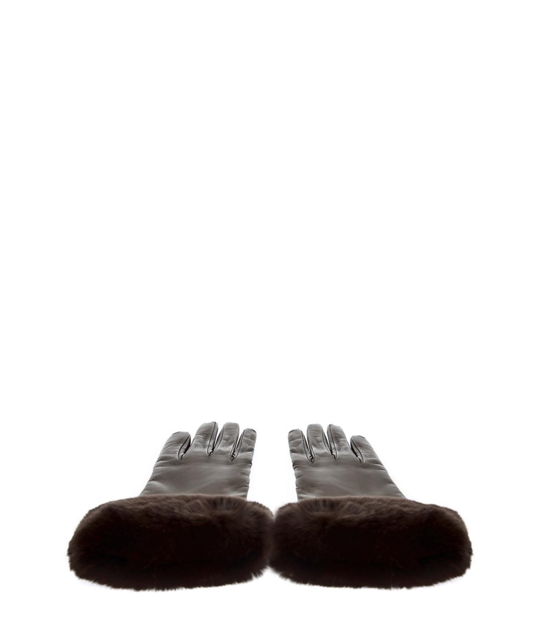 ELEVENTY Коричневые кожаные перчатки, фото 3