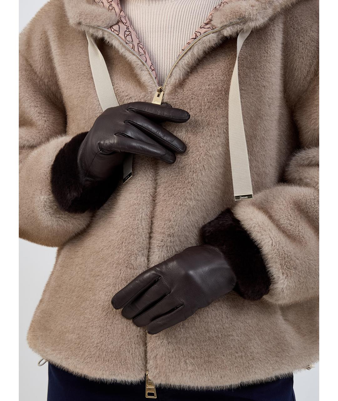 ELEVENTY Коричневые кожаные перчатки, фото 2