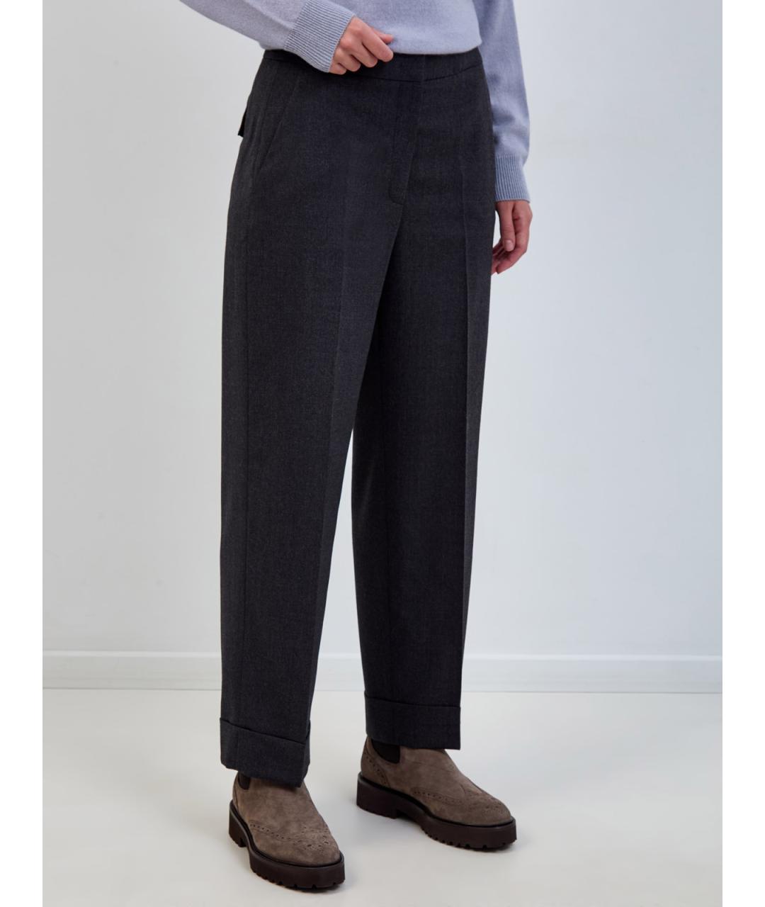 PESERICO Антрацитовые шерстяные прямые брюки, фото 3