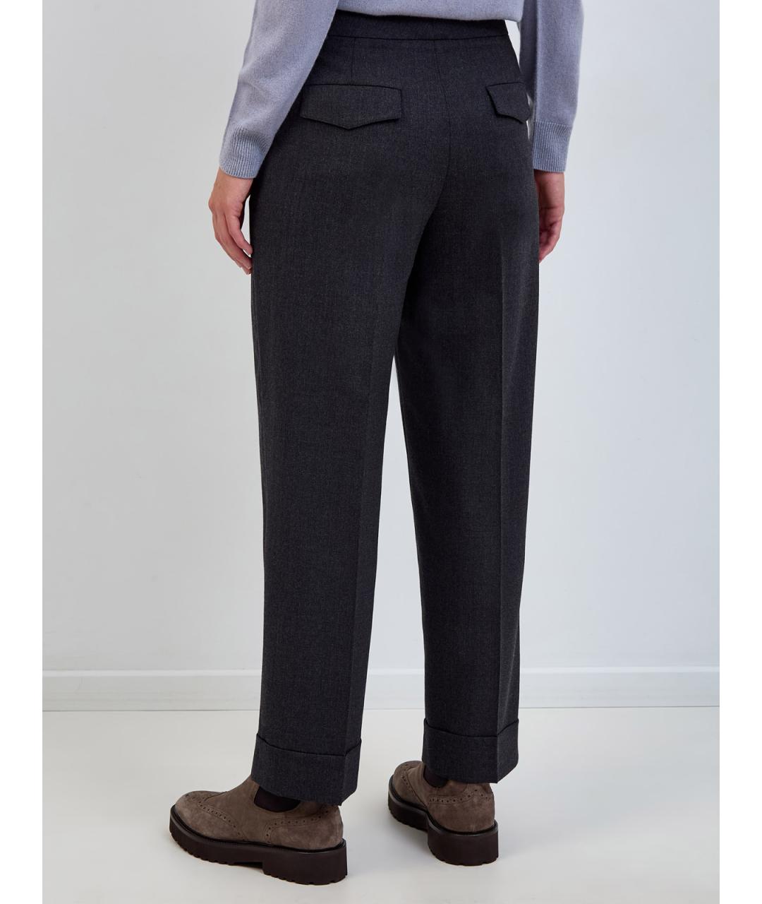 PESERICO Антрацитовые шерстяные прямые брюки, фото 4