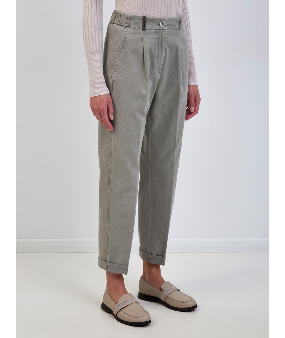 PESERICO Зеленые хлопковые прямые брюки, фото 3