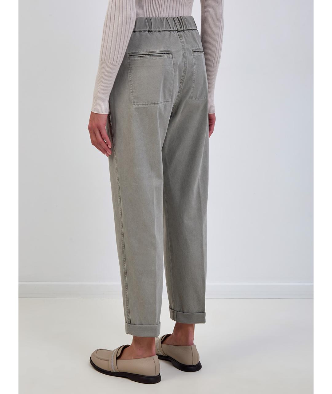 PESERICO Зеленые хлопковые прямые брюки, фото 4