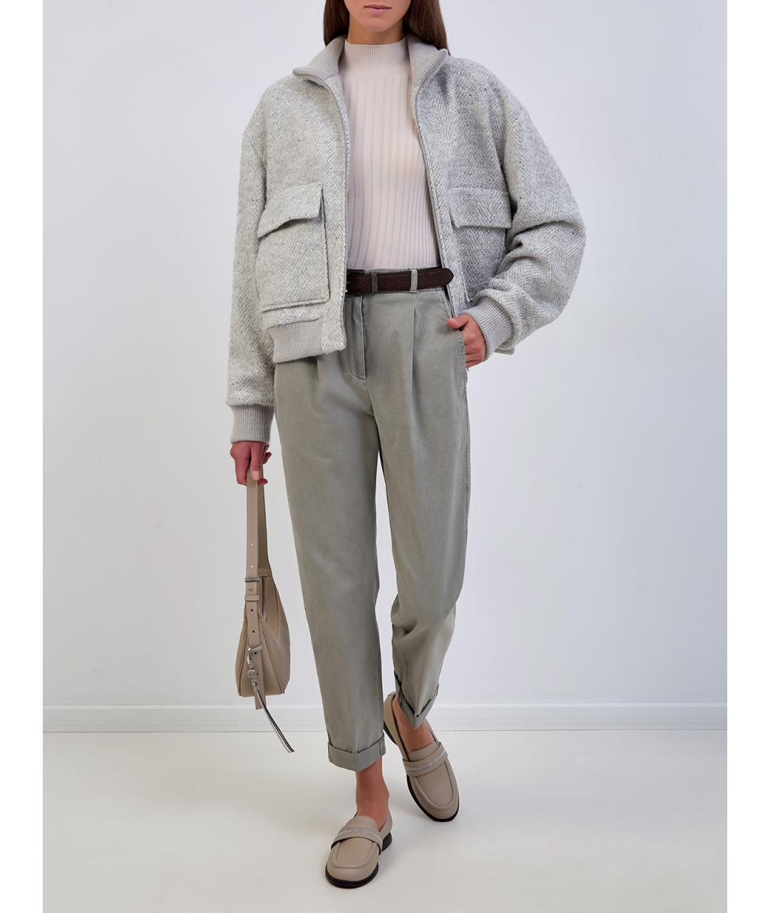 PESERICO Зеленые хлопковые прямые брюки, фото 2