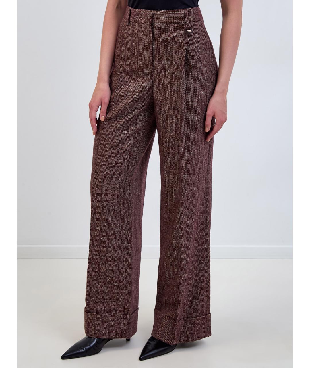 LORENA ANTONIAZZI Бордовые шерстяные брюки широкие, фото 3