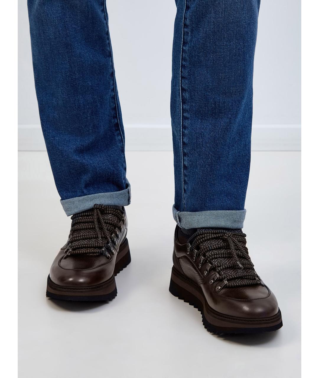 BARRETT Коричневые кожаные низкие кроссовки / кеды, фото 2