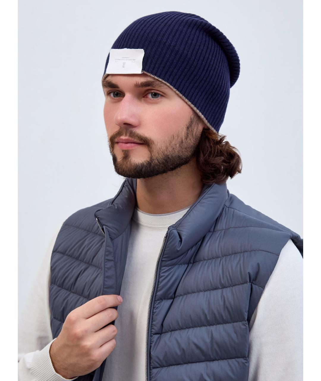 BRUNELLO CUCINELLI Синяя кашемировая шапка, фото 2