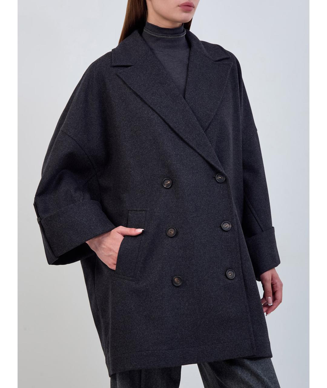 BRUNELLO CUCINELLI Антрацитовое шерстяное пальто, фото 3