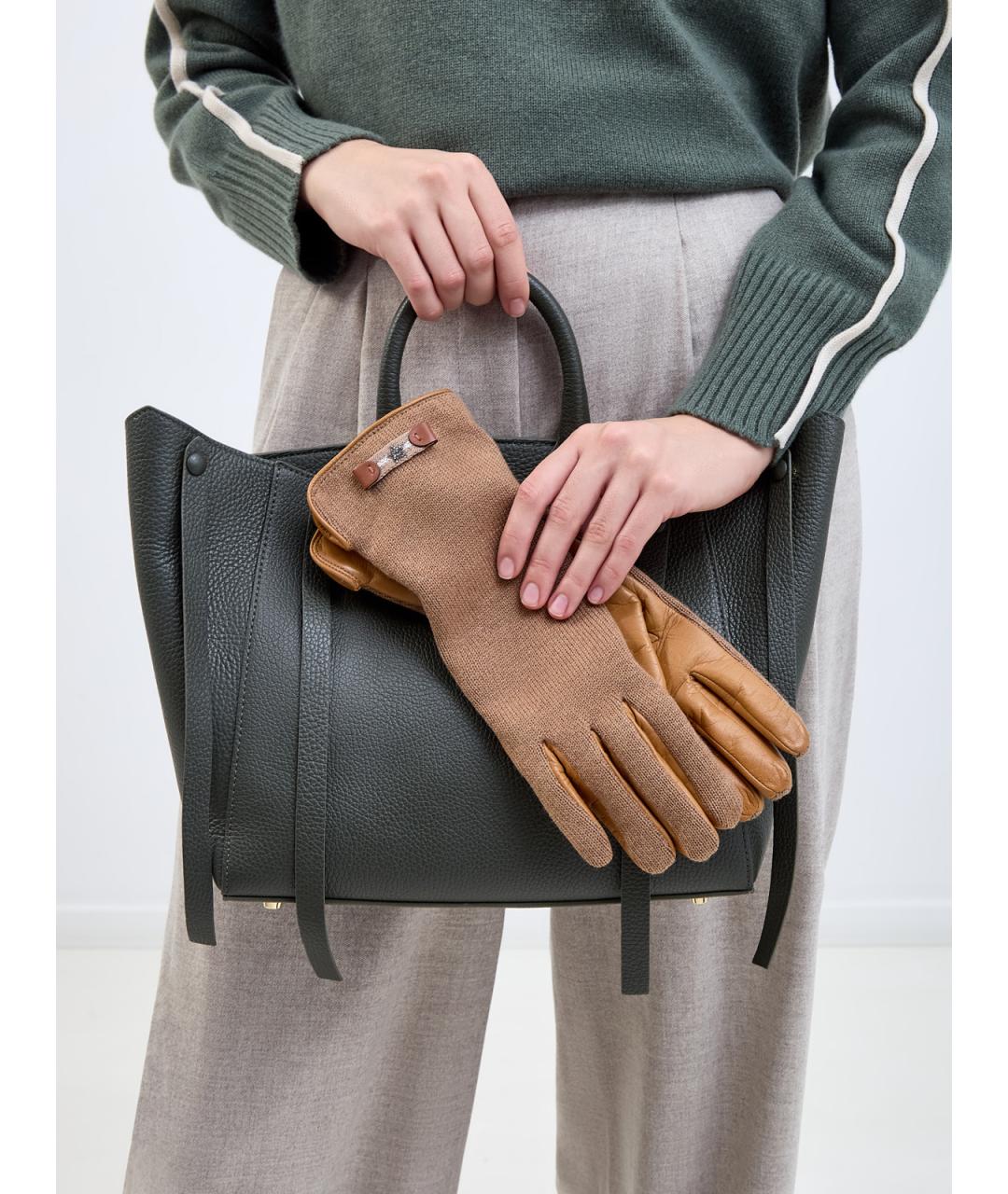 LORENA ANTONIAZZI Коричневые шерстяные перчатки, фото 2