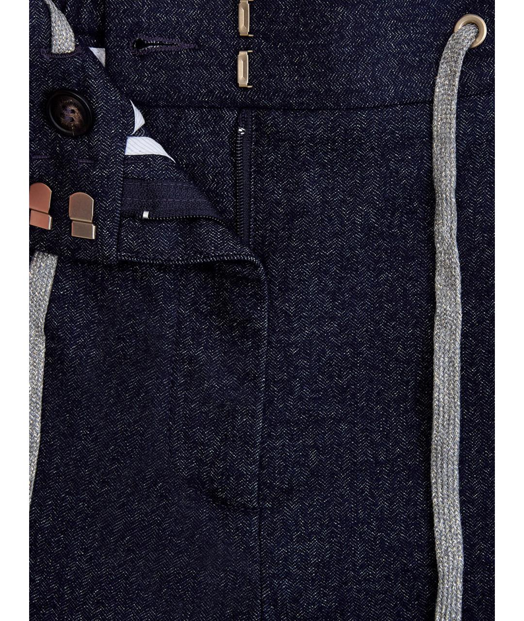 ELEVENTY Темно-синие шерстяные прямые брюки, фото 4