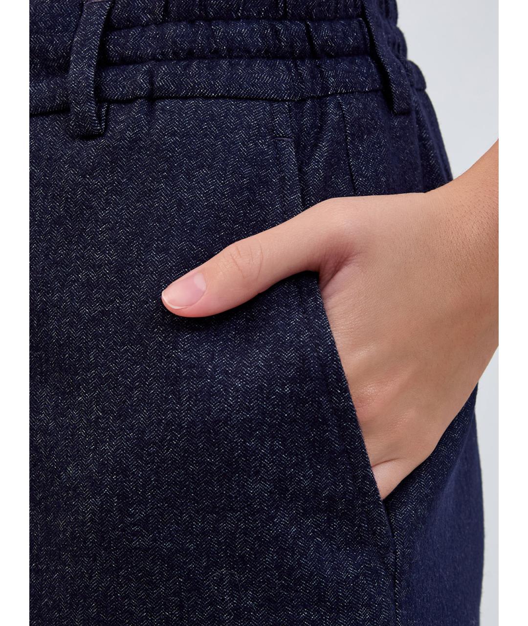 ELEVENTY Темно-синие шерстяные прямые брюки, фото 3