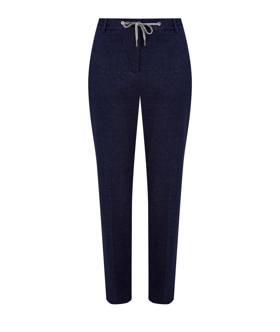 ELEVENTY Темно-синие шерстяные прямые брюки, фото 1