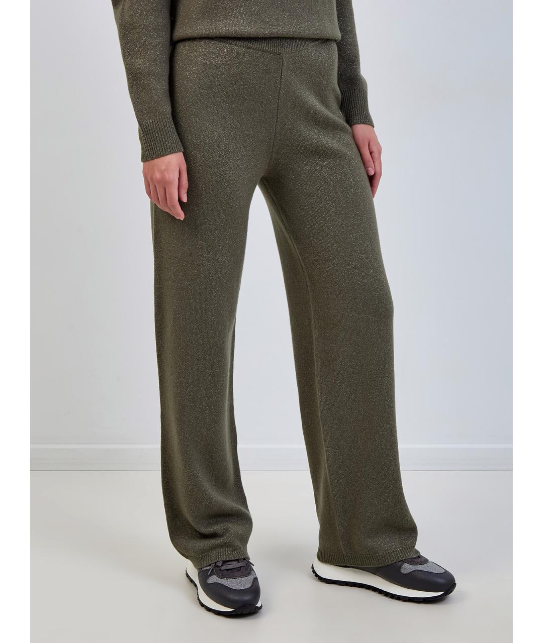 PESERICO Зеленые шерстяные прямые брюки, фото 3