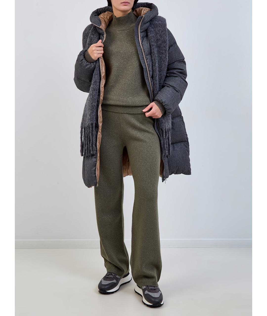 PESERICO Зеленые шерстяные прямые брюки, фото 2