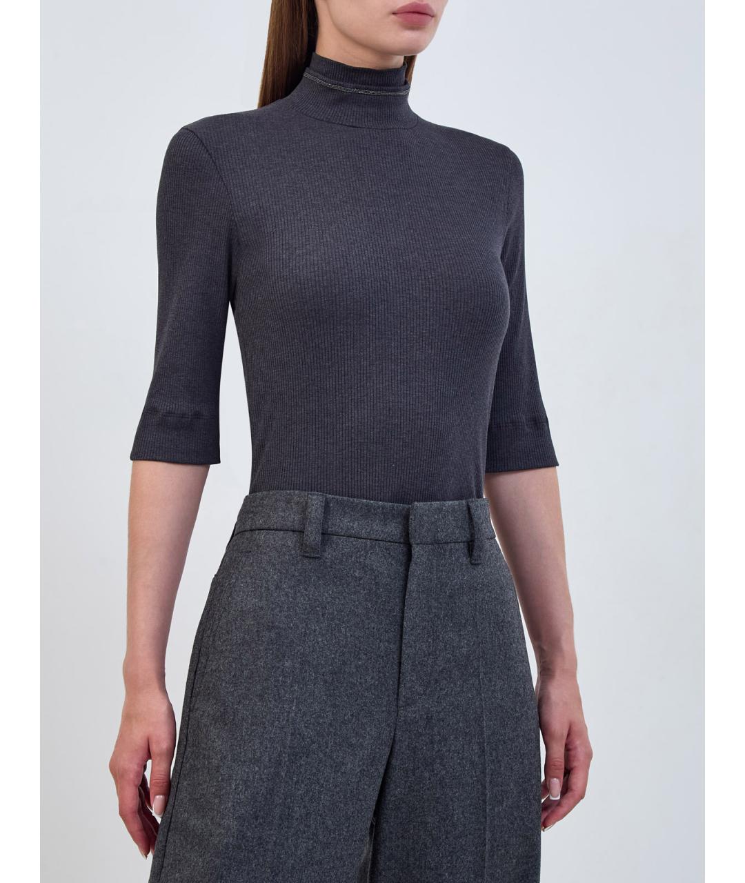 BRUNELLO CUCINELLI Антрацитовая хлопковая водолазка, фото 3