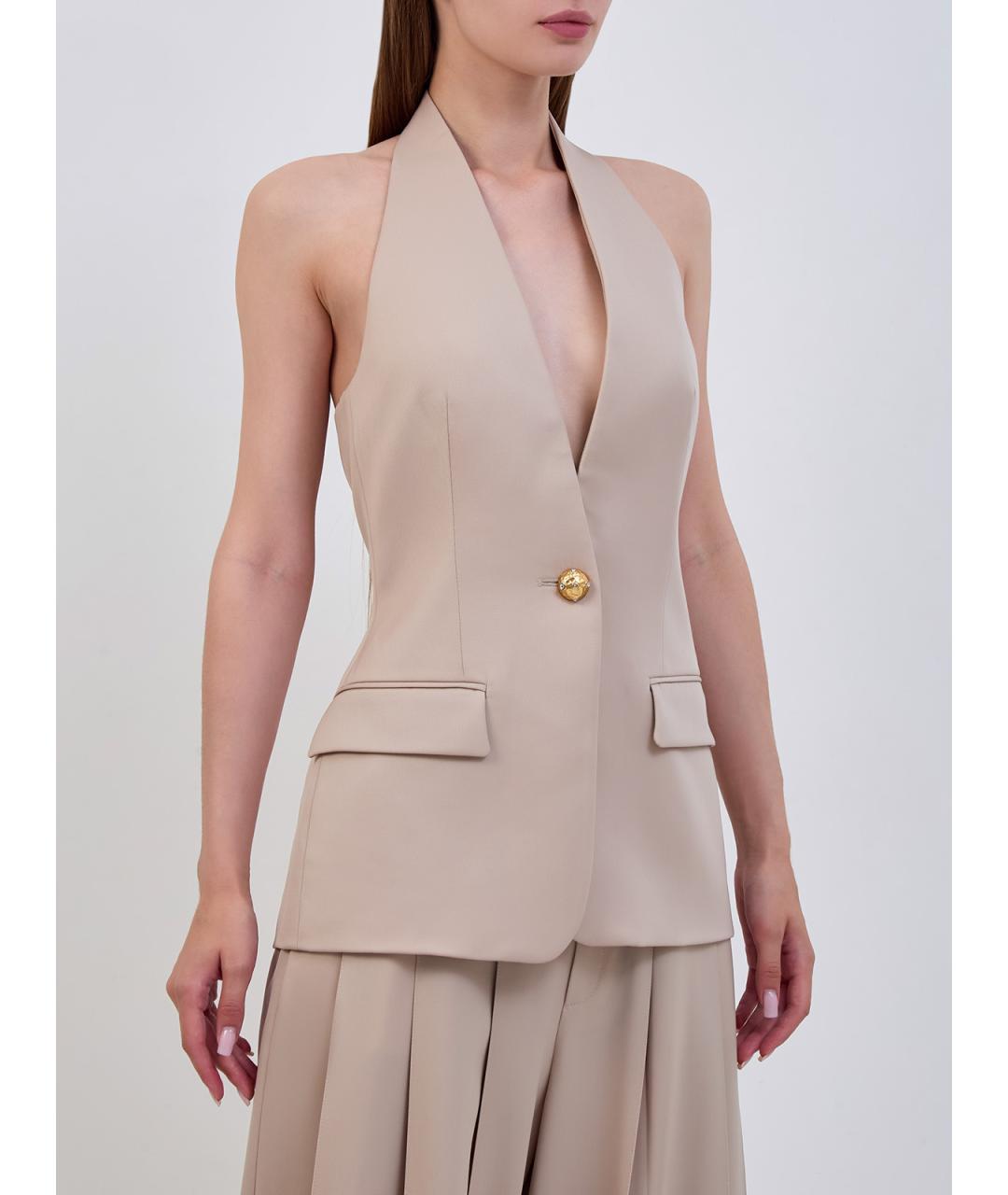 GIUSEPPE DI MORABITO Бежевый шерстяной жилет, фото 3