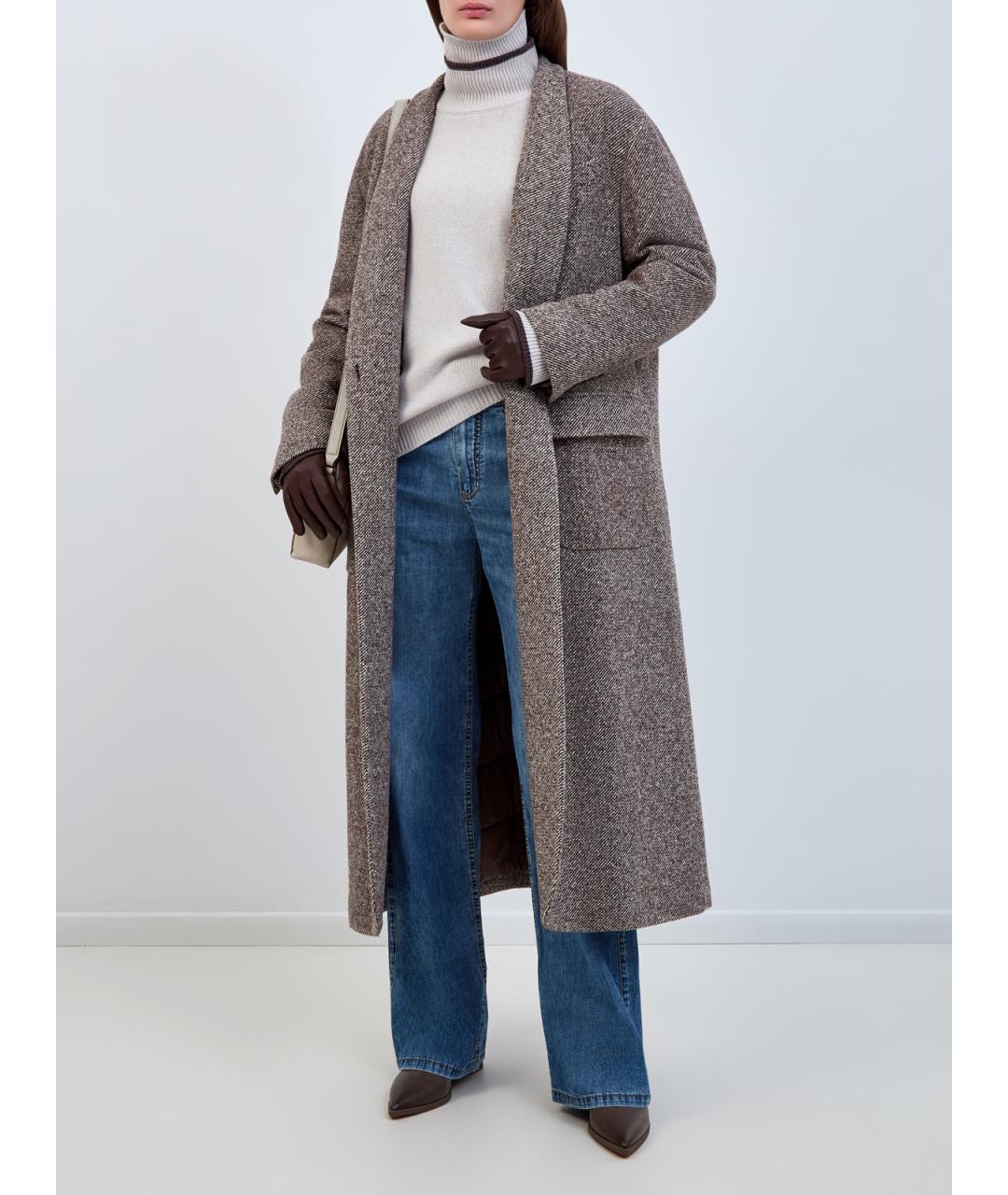 BRUNELLO CUCINELLI Коричневое шерстяное пальто, фото 2