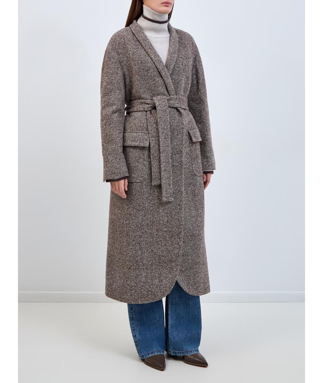 BRUNELLO CUCINELLI Коричневое шерстяное пальто, фото 3