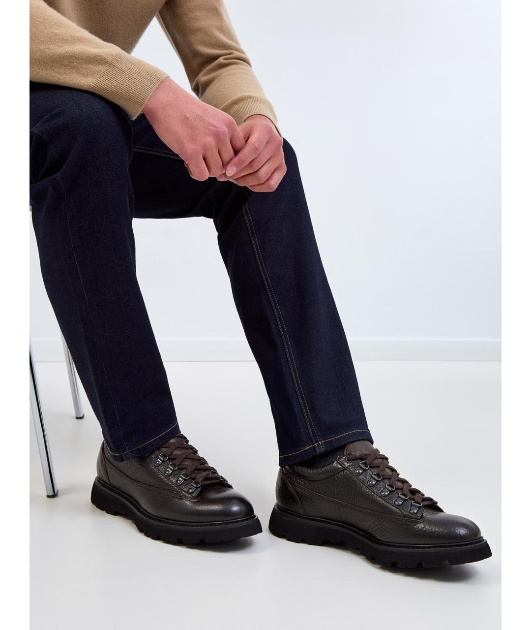 DOUCAL'S Коричневые кожаные низкие ботинки, фото 2