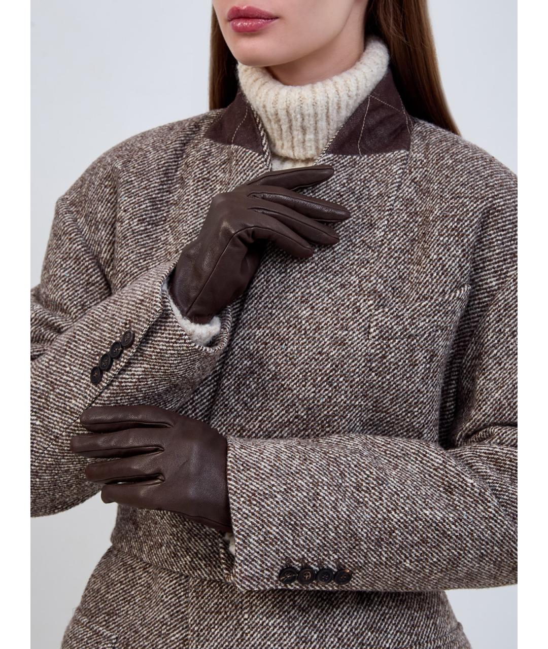 BRUNELLO CUCINELLI Коричневые кожаные перчатки, фото 2